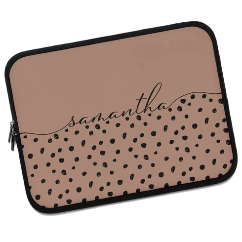 Spotted Dots Custom Calligraphy Name Laptop Sleeve
