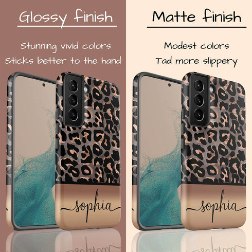 Wild Metallic Leopard Custom Name Galaxy Case - Grey