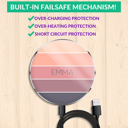 Ombre Stripes Custom Name Wireless Charger Pad
