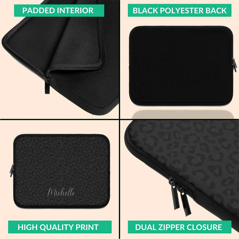 Dark Leopard Custom Name Laptop Sleeve