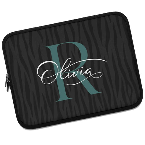 Dark Zebra Monogram Name Laptop Sleeve