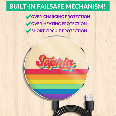 LGBTQ Pride Rainbow Custom Retro Name Wireless Charger Pad