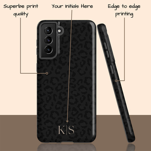 Black Leopard Custom Initials Galaxy Case