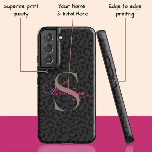 Monogram Personalized Dark Leopard Galaxy Case - Hot Pink