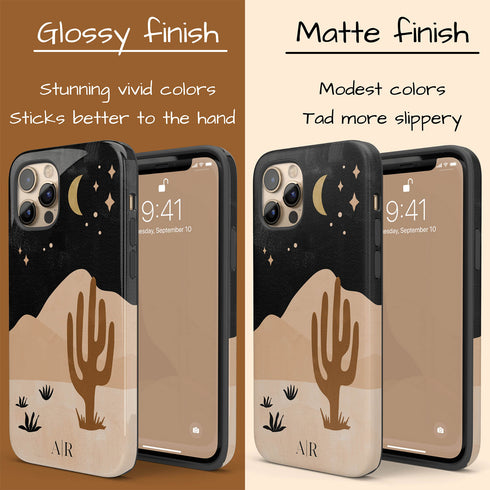 Cactus in Desert Night Landscape Custom Initials iPhone Case