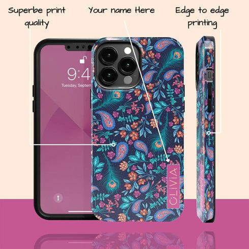 Paisley Peacock Custom Name iPhone Case