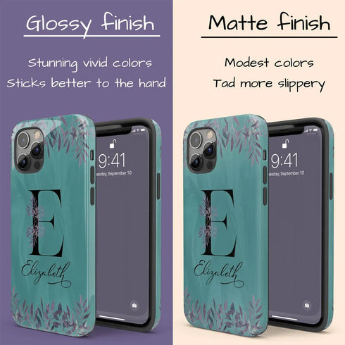 Monogram Teal & Purple Flowers iPhone Case