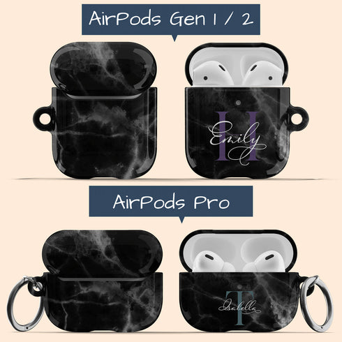 Monogram Personalized Black Marble AirPods Case