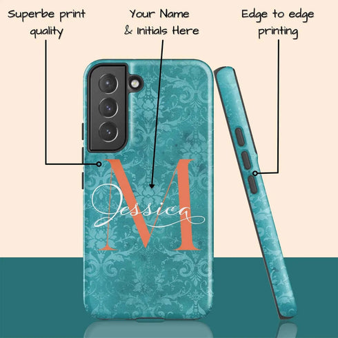 Monogram Personalized Turquoise Damask Galaxy Case