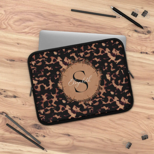 Tortoiseshell Monogram Custom Name Laptop Sleeve