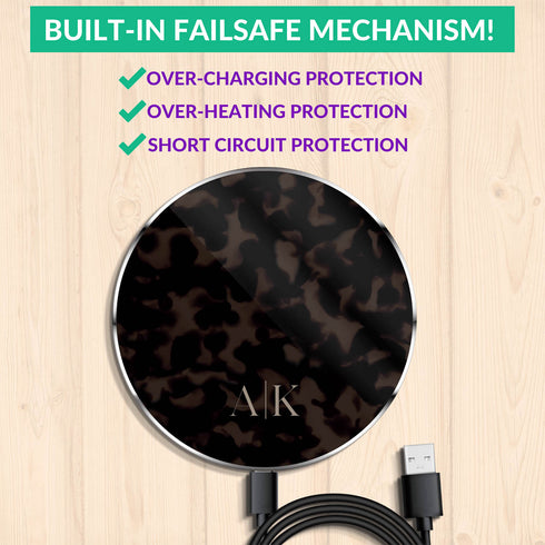Dark Tortoiseshell Custom Initials Wireless Charger Pad