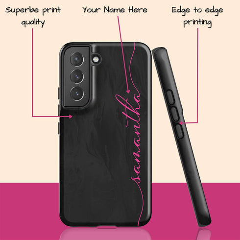 Personalized Name Calligraphy Galaxy Case - Black & Hot Pink