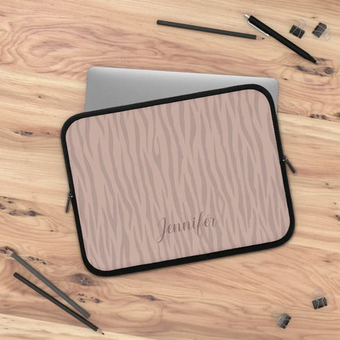Nude Pink Zebra Custom Name Laptop Sleeve