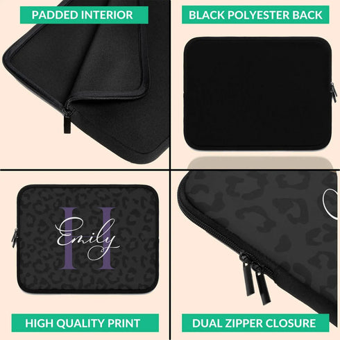 Dark Leopard Monogram Name Laptop Sleeve