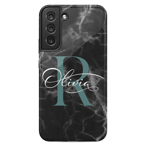 Monogram Personalized Black Marble Galaxy Case