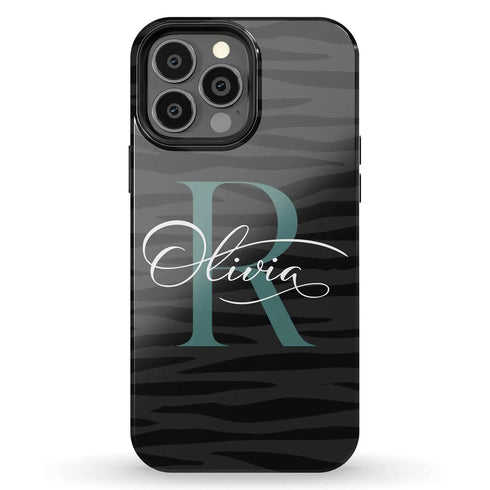 Monogram Personalized Dark Zebra iPhone Case