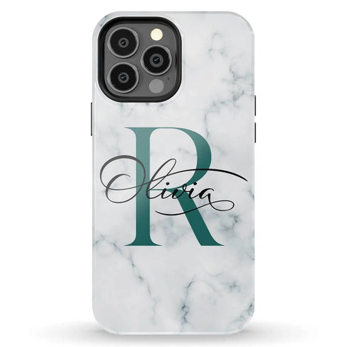 Monogram Personalized White Marble iPhone Case