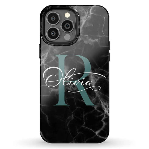 Monogram Personalized Black Marble iPhone Case