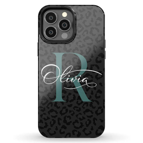 Monogram Personalized Dark Leopard iPhone Case