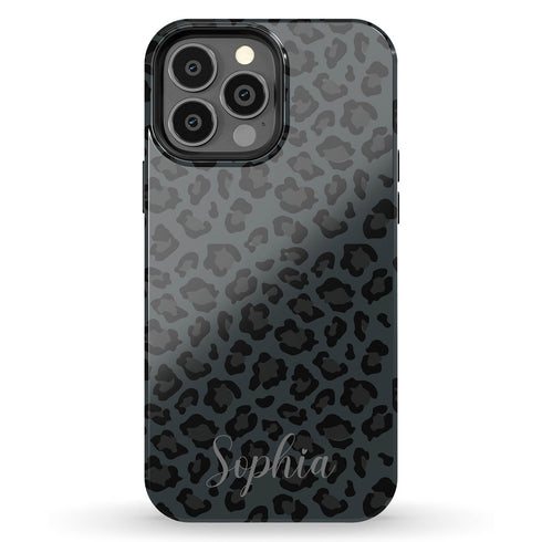 Dark Leopard Custom Name iPhone Case