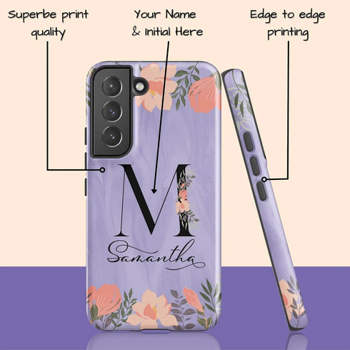 Floral Purple Monogram Custom Name Galaxy Case