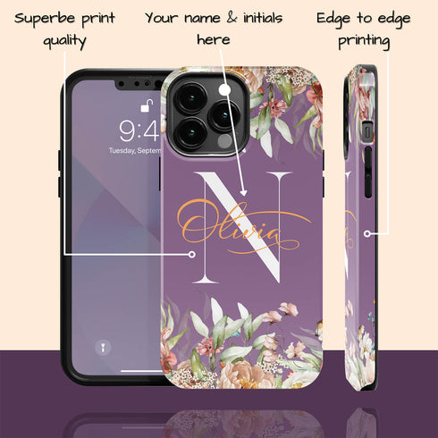 Blushing Flowers Monogram Custom Name iPhone Case