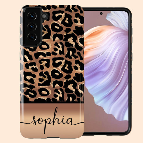 Wild Metallic Leopard Custom Name Galaxy Case - Gold