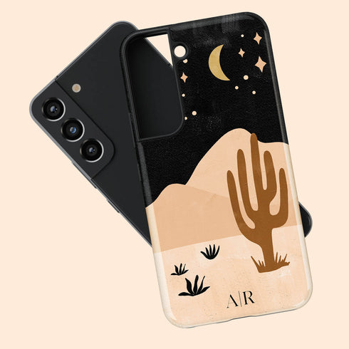 Cactus in Desert Night Landscape Custom Initials Galaxy Case