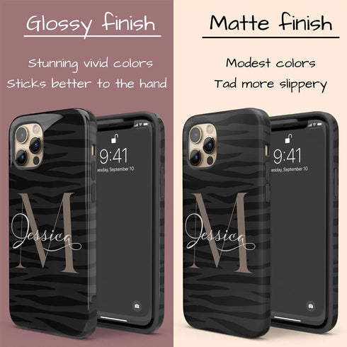 Monogram Personalized Dark Zebra iPhone Case