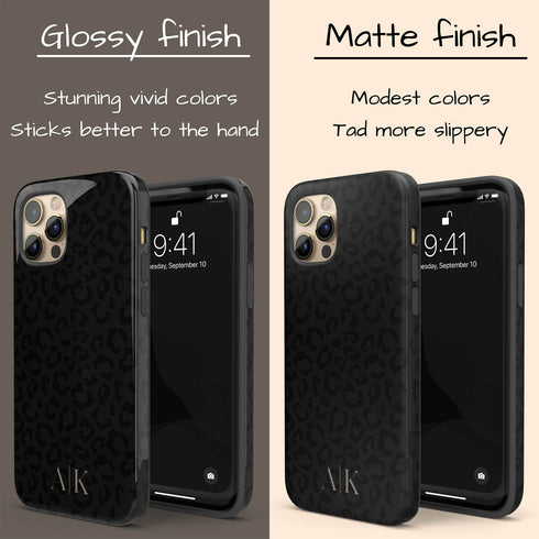 Black Leopard Custom Initials iPhone Case