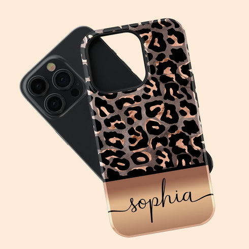 Wild Metallic Leopard Custom Name iPhone Case - Grey
