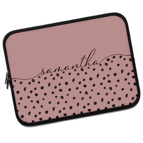 Spotted Dots Custom Calligraphy Name Laptop Sleeve