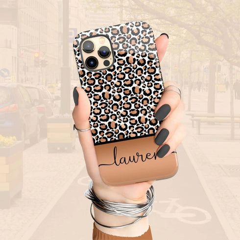 Golden Leopard Personalized Name iPhone Case
