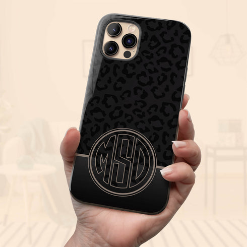 Dark Leopard Round Monogram iPhone Case