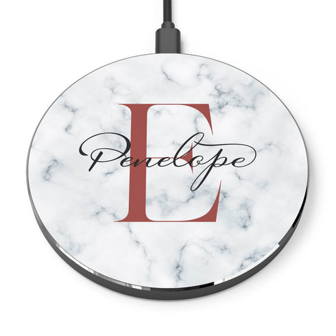 Monogram Personalized White Marble Wireless Charger Pad