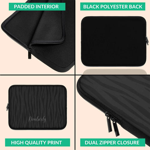 Dark Zebra Custom Name Laptop Sleeve