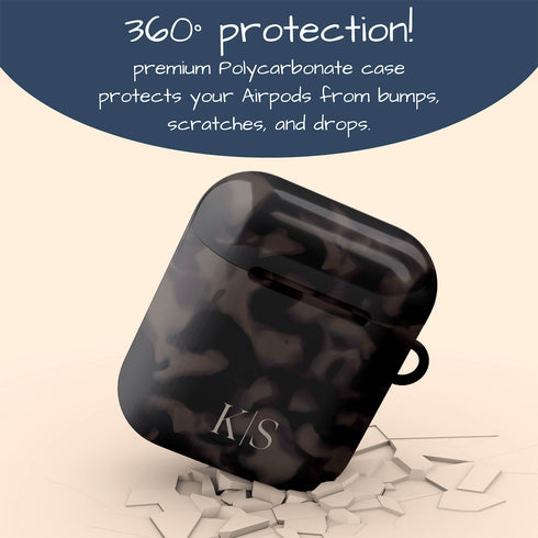 Dark Tortoiseshell Custom Initials AirPods Case