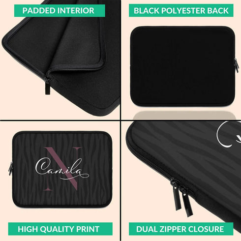 Dark Zebra Monogram Name Laptop Sleeve