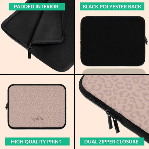 Nude Pink Leopard Custom Name Laptop Sleeve
