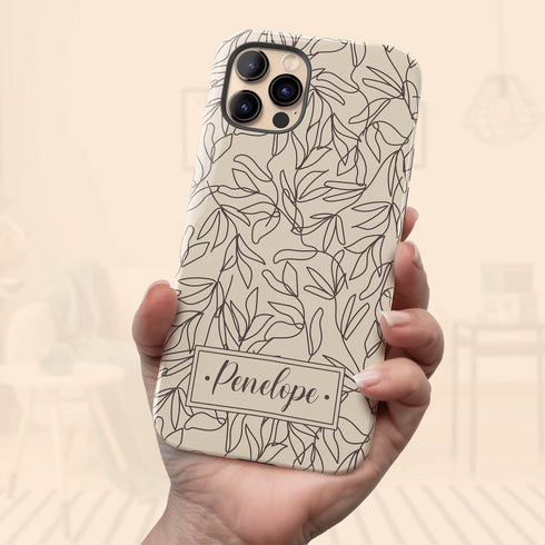Boho Line Art Flowers Custom Name iPhone Case