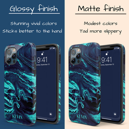 Turquoise Abstract Marble Custom Name iPhone Case