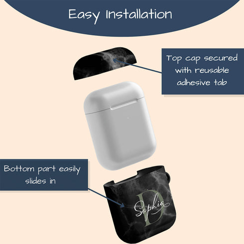 Monogram Personalized Black Marble AirPods Case