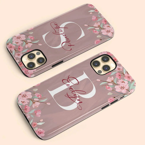 Cherry Blossom Monogram Personalized iPhone Case