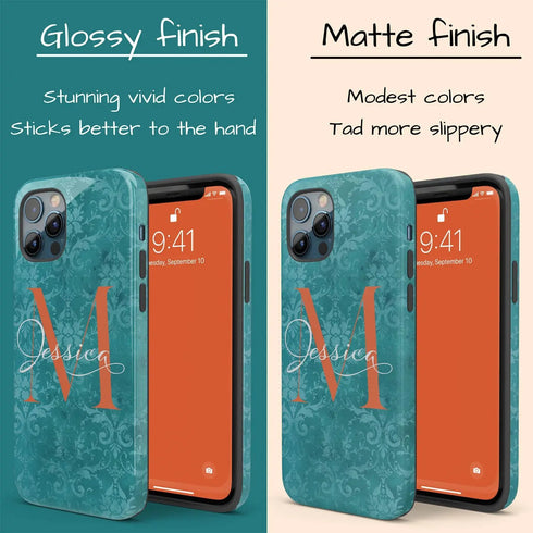 Monogram Personalized Turquoise Damask iPhone Case