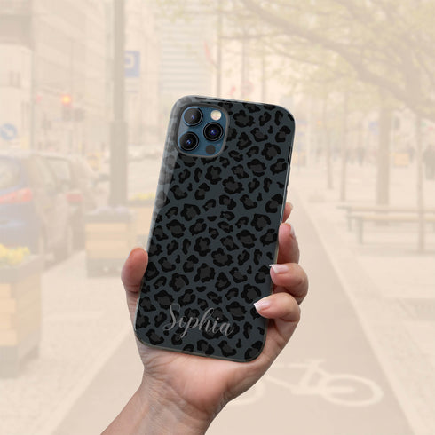 Dark Leopard Custom Name iPhone Case