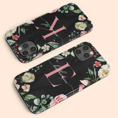 Monogram Roses Personalized iPhone Case