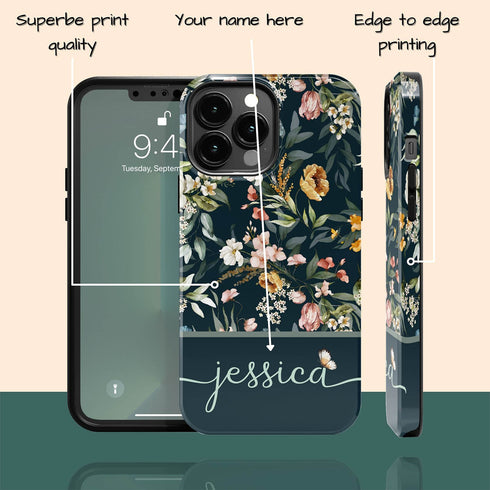 Elegant Flowers Custom Name iPhone Case