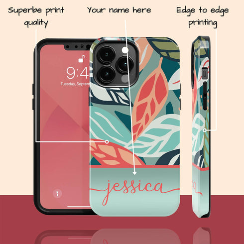 Tropical Flowers Custom Name iPhone Case