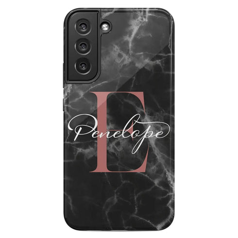 Monogram Personalized Black Marble Galaxy Case