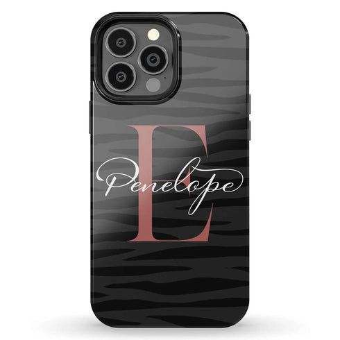 Monogram Personalized Dark Zebra iPhone Case